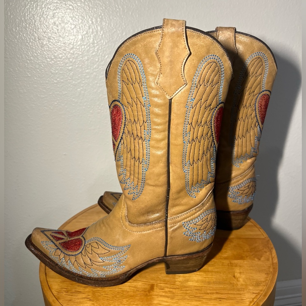 Corral Teens Hearts & Wings Cowboy Boots Leather teenager/Women size 5T - Picture 3 of 8